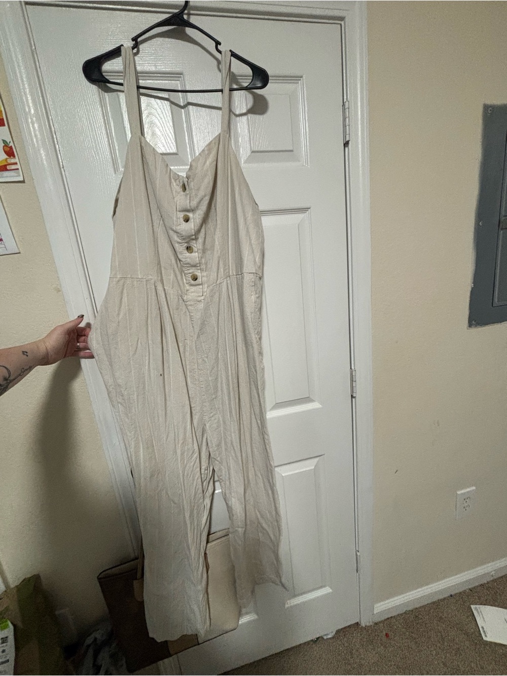 Old Navy Cream Button-Front Wide-Leg Jumpsuit